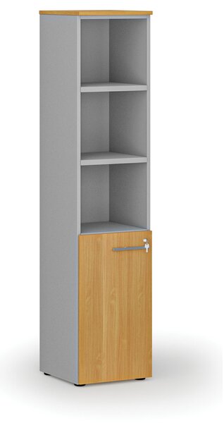 Szafa biurowa kombinowana PRIMO GRAY, drzwi na 2 poziomach, 400 x 420 x 1781 mm, szary/buk