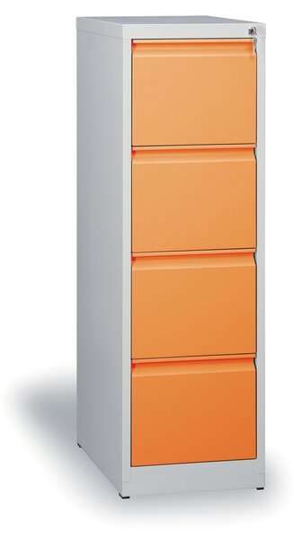 Szafa kartotekowa A4, 4 szuflady, wys. 1320 mm, szara / pomarańczowa