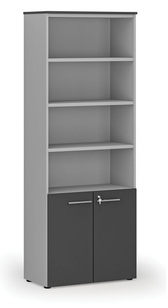 Szafa biurowa kombinowana PRIMO GRAY, drzwi na 2 poziomach, 800 x 420 x 2128 mm, szary/grafit