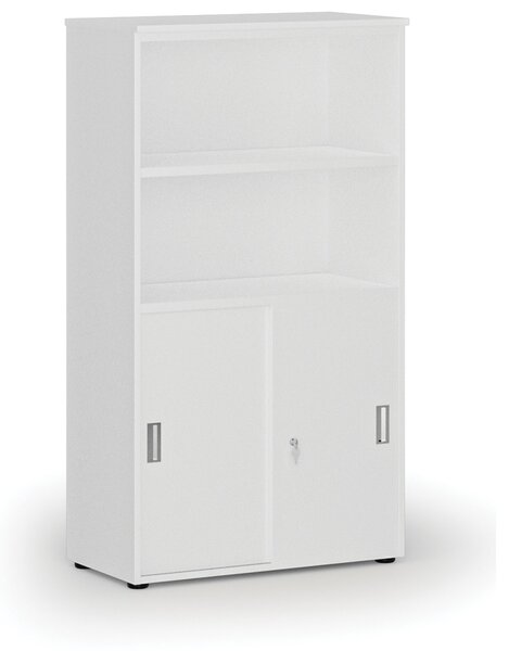 Szafa biurowa kombinowana PRIMO WHITE, drzwi przesuwne na 2 poziomach, 800 x 420 x 1434 mm, biały