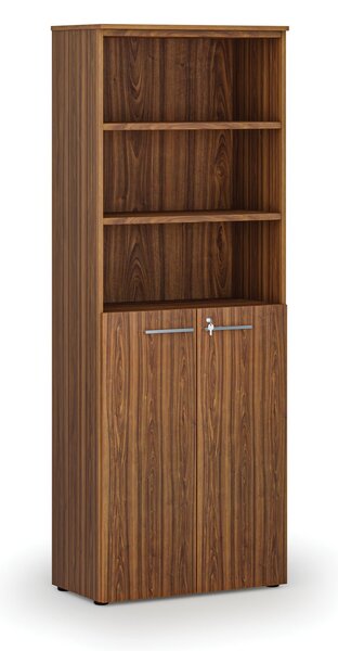 Szafa biurowa kombinowana PRIMA WOOD, drzwi na 3 poziomach, 800 x 420 x 2128 mm, orzech