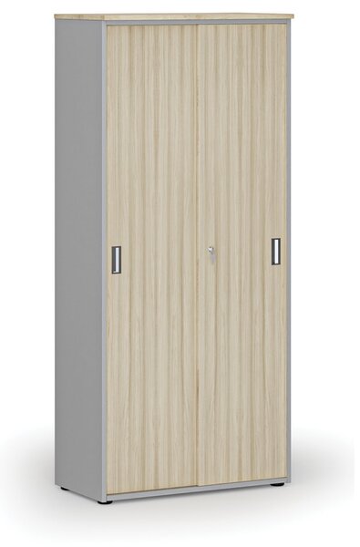 Szafa z drzwiami przesuwnymi PRIMO GRAY, 800 x 420 x 1781 mm, szary/dąb naturalny