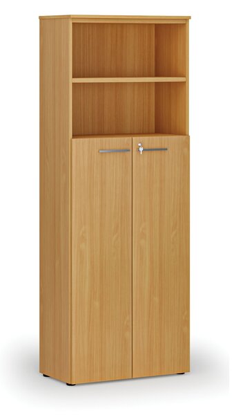 Szafa biurowa kombinowana PRIMA WOOD, drzwi na 4 poziomach, 800 x 420 x 2128 mm, buk