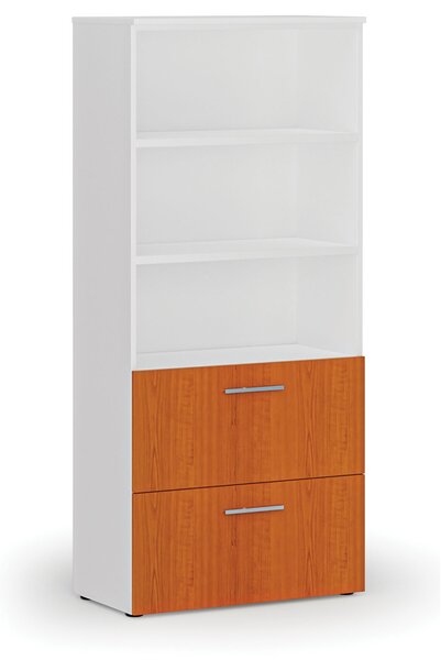 Szafa z szufladami na teczki zawieszkowe PRIMO WHITE, 800 x 420 x 1781 mm, biały/wiśnia