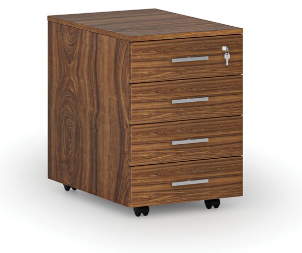 Kontenerek biurowy mobilny PRIMO WOOD, 4 szuflady, orzech
