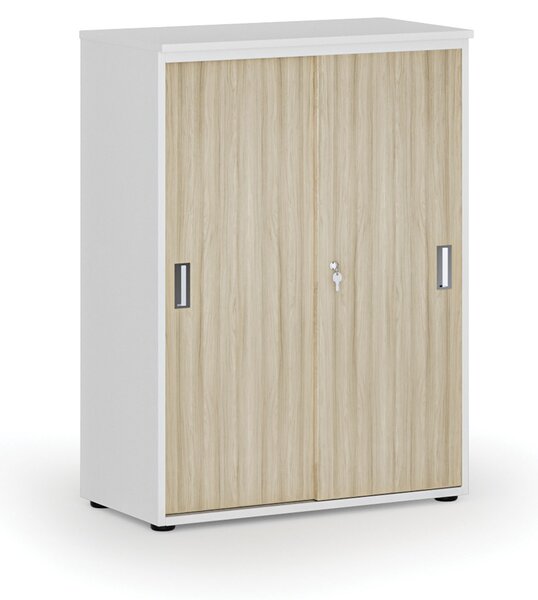 Szafa biurowa z drzwiami przesuwnymi PRIMO WHITE, 800 x 420 x 1087 mm, biały/dąb naturalny