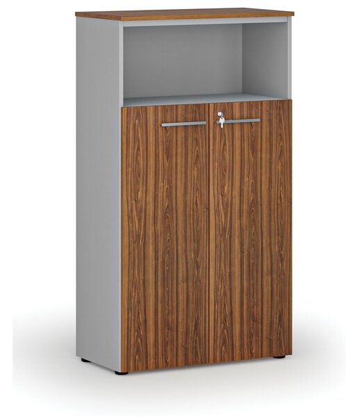 Szafa biurowa kombinowana PRIMO GRAY, drzwi na 3 poziomach, 800 x 420 x 1434 mm, szary/orzech