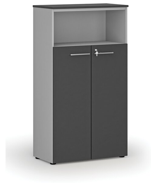 Szafa biurowa kombinowana PRIMO GRAY, drzwi na 3 poziomach, 800 x 420 x 1434 mm, szary/grafit