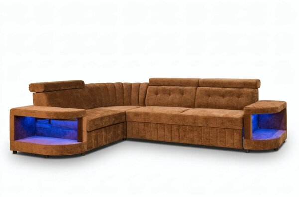 Narożnik Ronaldo II bez spania 290×210 cm, Relax LED, Regulowane zagłówki