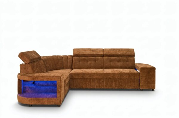 Narożnik Ronaldo I bez spania 290x210 cm, Relax LED, Regulowane zagłówki
