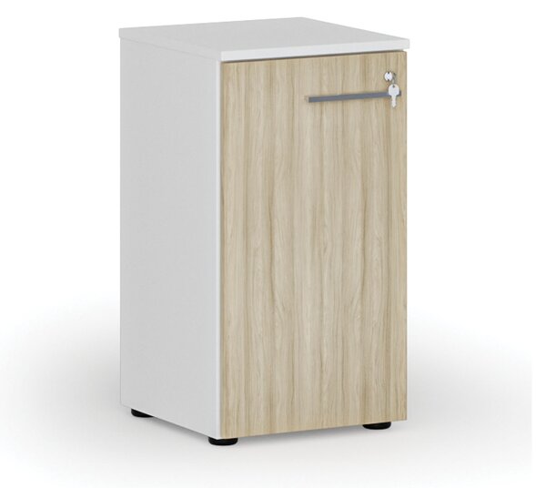 Szafa biurowa niska z drzwiami PRIMO WHITE, 400 x 420 x 740 mm, biały/dąb naturalny