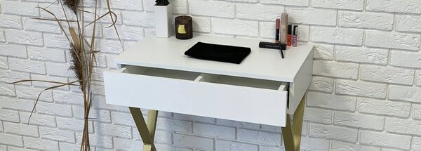 Toaletka / konsola "LENA" biała mat 75cm, złote X