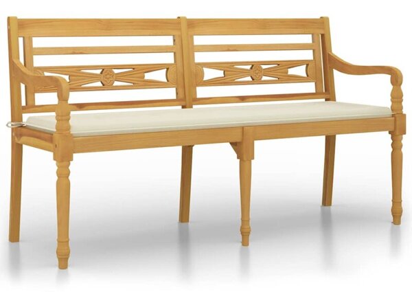 Ławka batavia z kremowa poduszką, 150 cm, lite drewno tekowe