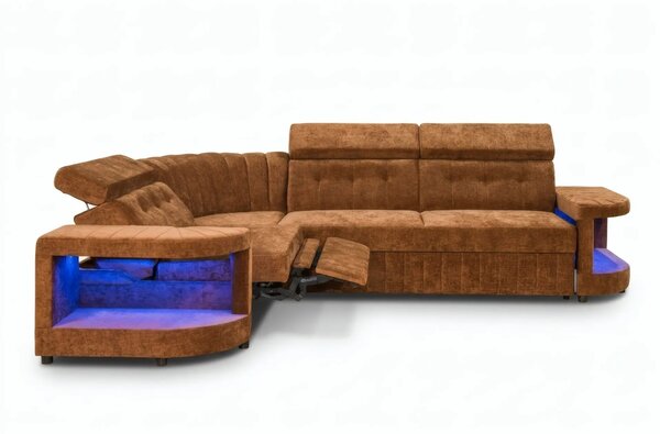 Narożnik Ronaldo II bez spania 290×210 cm, Relax LED, Regulowane zagłówki