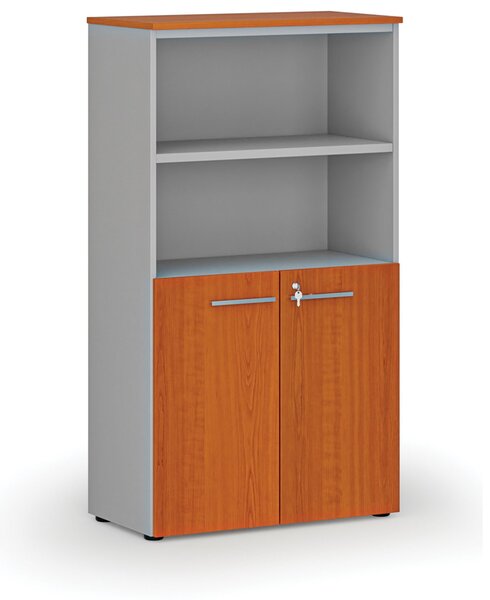 Szafa biurowa kombinowana PRIMO GRAY, drzwi na 2 poziomach, 800 x 420 x 1434 mm, szary/wiśnia