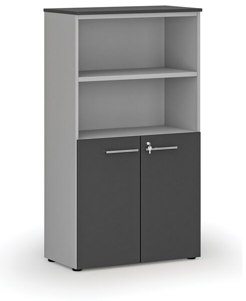 Szafa biurowa kombinowana PRIMO GRAY, drzwi na 2 poziomach, 800 x 420 x 1434 mm, szary/grafit