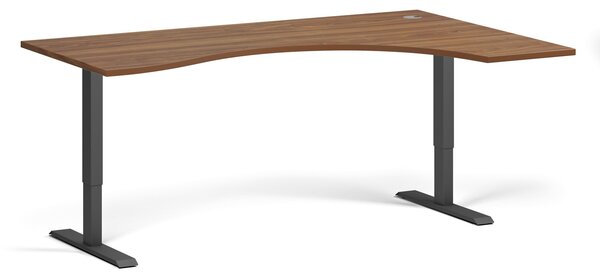 Ergonomiczne biurko z regulacją wysokości, 180x120 cm, 1 silnik, L/P, czarna podstawa, orzech
