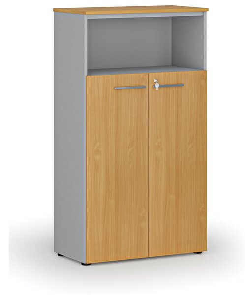 Szafa biurowa kombinowana PRIMO GRAY, drzwi na 3 poziomach, 800 x 420 x 1434 mm, szary/buk