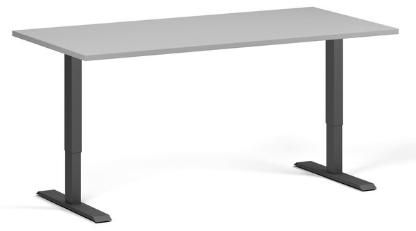 Biurko z regulacją wysokości, 160x80 cm, 1 silnik, czarna podstawa, szary