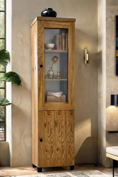 Witryna Karmel 55 cm lite drewno + elementy fornirowane