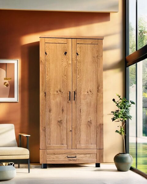 Szafa Karmel 90 cm lite drewno + elementy fornirowane