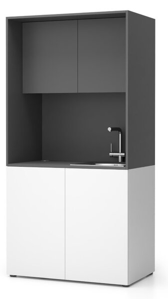 Kuchnia biurowa NIKA ze zlewem i kranem 1000 x 600 x 2000 mm, grafit, prawe