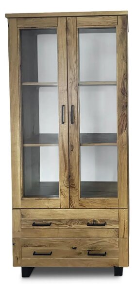 Witryna Karmel 90 cm lite drewno + elementy fornirowane