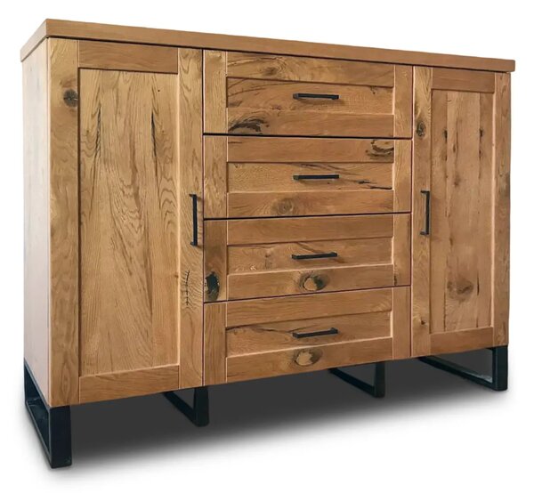 Komoda Karmel 4s4d 140 cm lite drewno + elementy fornirowane