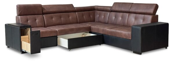 Narożnik Tulum XIX 260/300 cm skóra naturalna, relax, spanie, barek, pojemnik