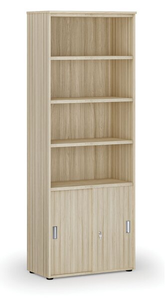 Szafa biurowa kombinowana PRIMA WOOD, drzwi przesuwne na 2 poziomach, 800 x 420 x 2128 mm, dąb naturalny