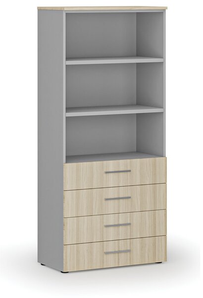 Szafa biurowa z szufladami PRIMO GRAY, 800 x 420 x 1781 mm, szary/dąb naturalny