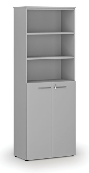 Szafa biurowa kombinowana PRIMA GRAY, drzwi na 3 poziomach, 800 x 420 x 2128 mm, szary