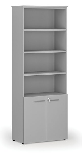 Szafa biurowa kombinowana PRIMO GRAY, drzwi na 2 poziomach, 800 x 420 x 2128 mm, szara