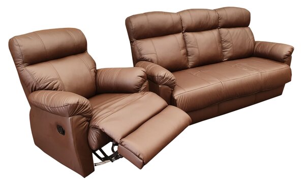 Skórzany komplet wypoczynkowy Monaco 3+1+1: 3 os sofa + 2 x fotele 4x RELAX manualny
