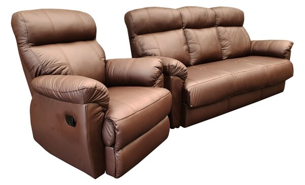 Skórzany komplet wypoczynkowy Monaco 3+1+1: 3 os sofa + 2 x fotele 4x RELAX manualny