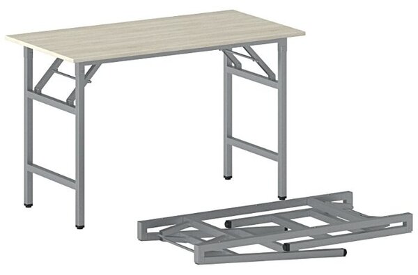Stół konferencyjny FAST READY, 120x60 cm, szaro-srebrna podstawa, dąb naturalny