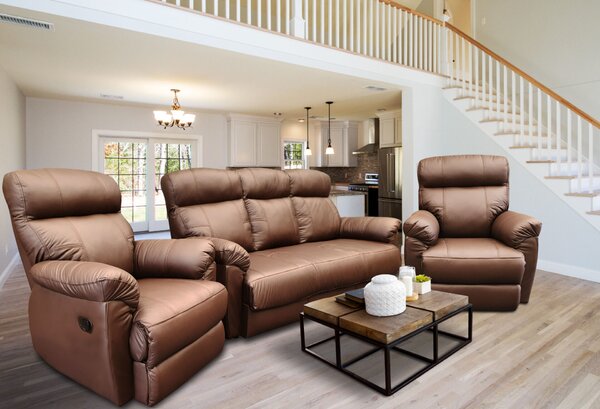 Skórzany komplet wypoczynkowy Monaco 3+1+1: 3 os sofa + 2 x fotele 4x RELAX manualny