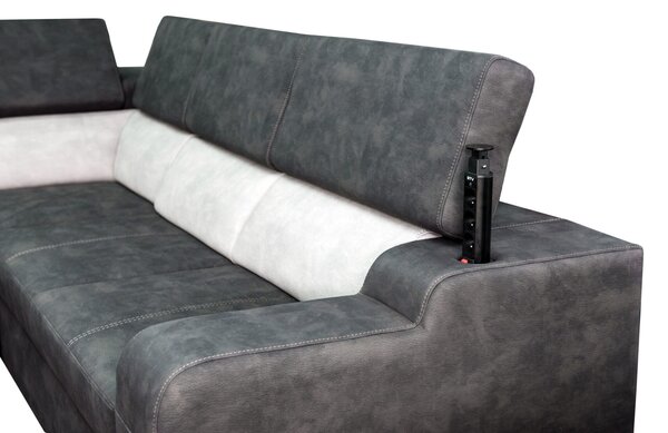 Narożnik ZEUS I 290/280 cm z fotelem, uchwyty na kubki, p. pod laptop, 2x schowek