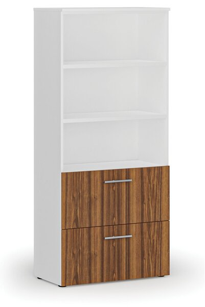 Szafa z szufladami na teczki zawieszkowe PRIMO WHITE, 800 x 420 x 1781 mm, biały/orzech