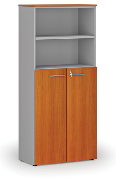 Szafa biurowa kombinowana PRIMO GRAY, drzwi na 3 poziomach, 800 x 420 x 1781 mm, szary/wiśnia