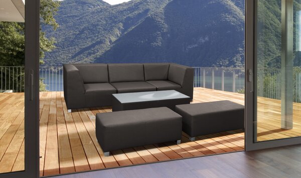 Sofa modułowa ogrodowa RIGGA, stolik + 2 pufy, wodoodporna tkanina