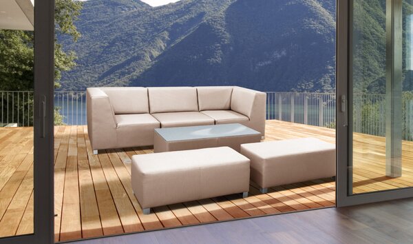 Sofa modułowa ogrodowa RIGGA, stolik + 2 pufy, wodoodporna tkanina