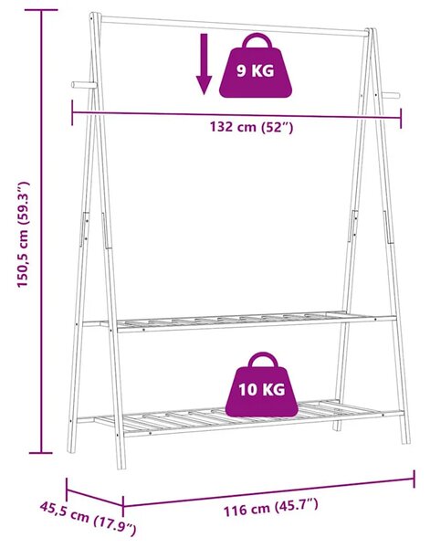 Wieszak na ubrania stojący z półkami i kółkami 132cm M0-D54