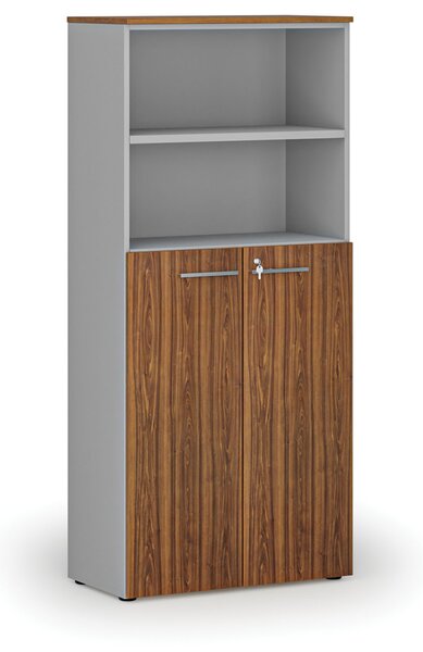 Szafa biurowa kombinowana PRIMA GRAY, drzwi na 3 poziomach, 800 x 420 x 1781 mm, szary/orzech