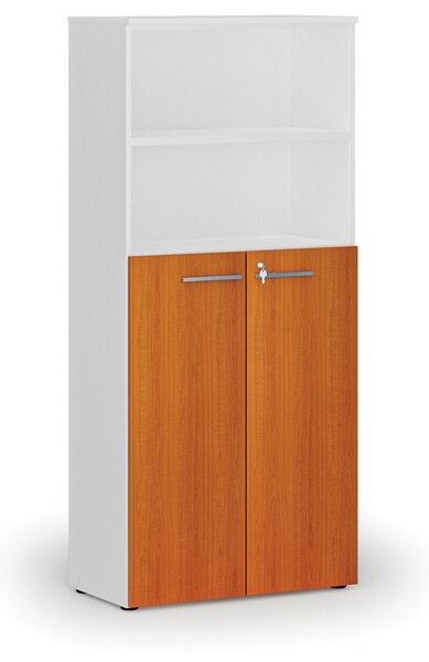 Szafa biurowa kombinowana PRIMO WHITE, drzwi na 3 poziomach, 800 x 420 x 1781 mm, biały/wiśnia