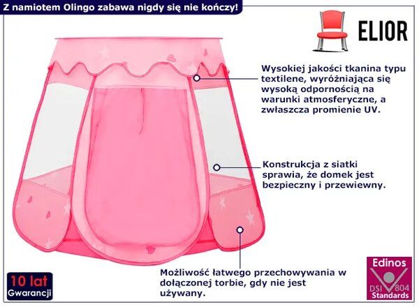 Różowy namiot dziecięcy do zabawy K0-L49