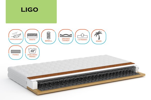 Materac LIGO jednostronny, hipoalergiczny, bonel i kokos 160x 200 cm