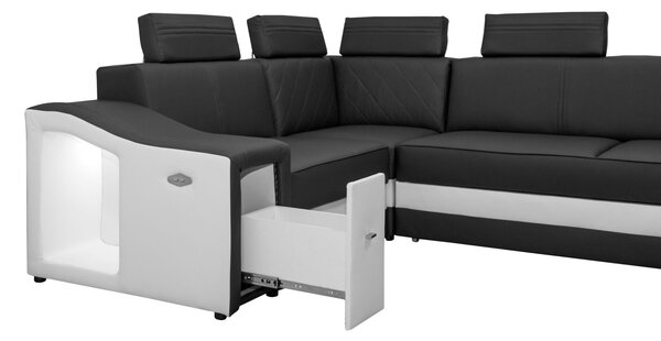 Narożnik FESTINE II 220/280 cm, funkcja spania, Relax, LED, pufy w TKANINIE / EKOSK?RZE