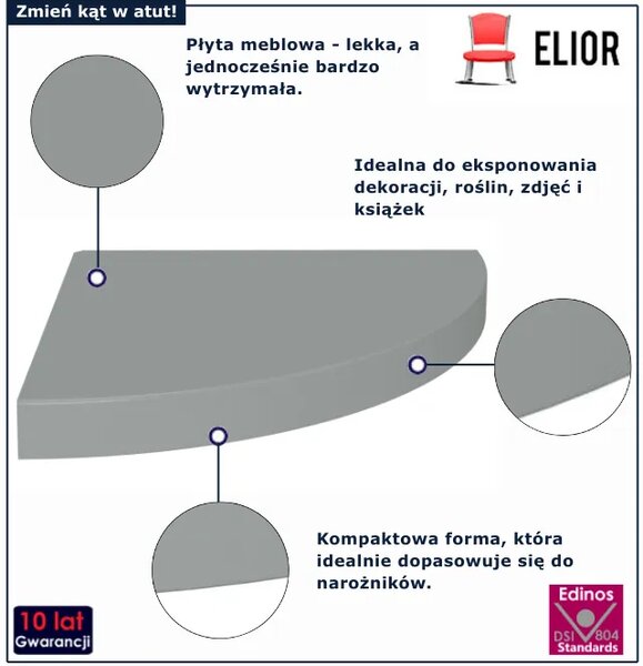 Narożna szara półka ścienna L6-P48