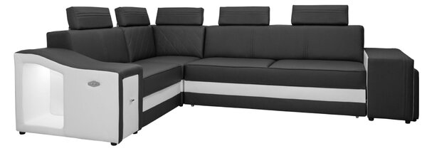 Narożnik FESTINE II 220/280 cm, funkcja spania, Relax, LED, pufy w TKANINIE / EKOSK?RZE